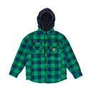 BERNE YOUTH FLANNEL QUILT-LINED HOODED SHIRT JACKET PLAID KELLY NAVY (XL)