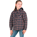 BERNE YOUTH FLANNEL QUILT-LINED HOODED SHIRT JACKET PLAID NAVY CHOCOLATE (XL)