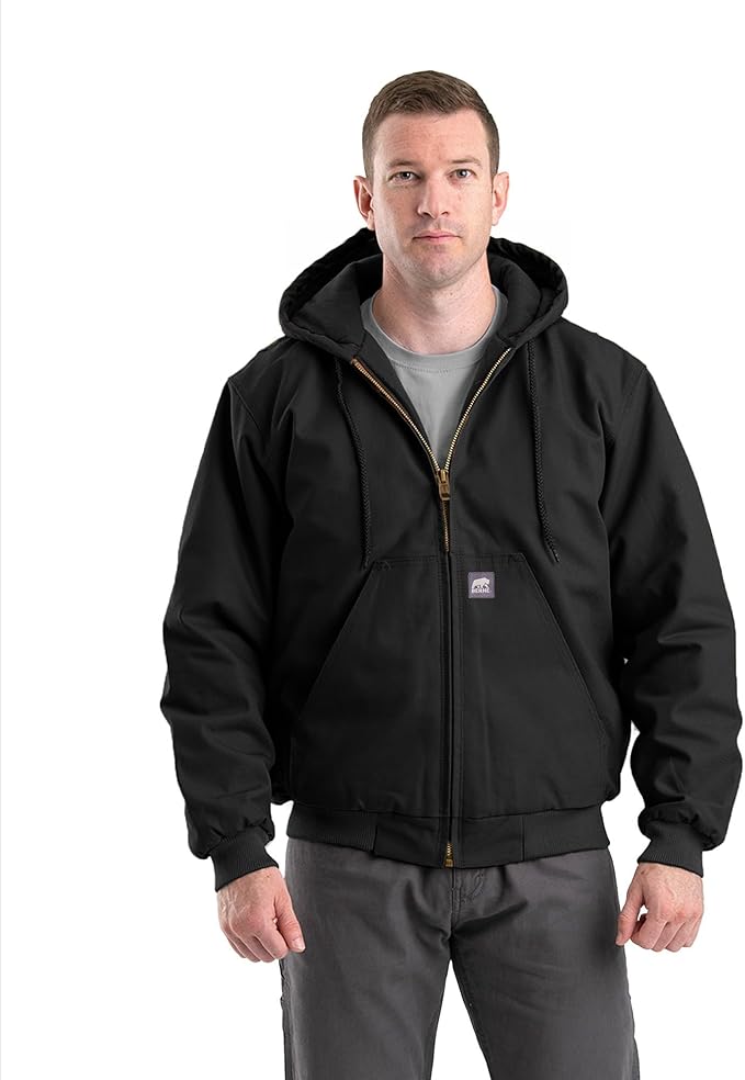 BERNE MENS NYLON INSULATED WATERPROOF HOODED JACKET BLACK (L)