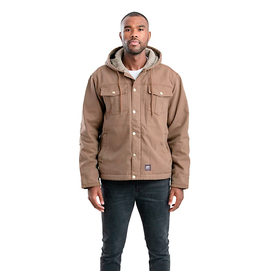 BERNE MENS WASHED SHERPA LINED HOODED JACKET DRIFTWOOD (L)