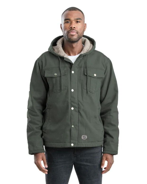 BERNE MENS WASHED SHERPA LINED HOODED JACKET MOSS (2XL)
