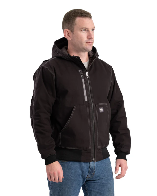 BERNE MENS HIGHLAND DUCK HOODED ACTIVE WORK JACKET BLACK (2XL)