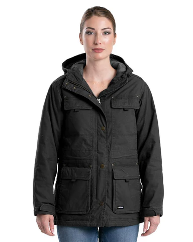 BERNE WOMENS SOFTSTONE WASHED DUCK UTILITY COAT BLACK (S)