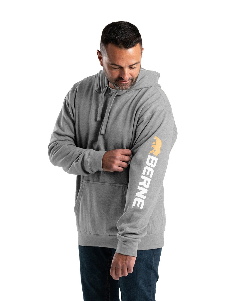 BERNE MENS HERITAGE GRAPHIC HOODED PULLOVER HEATHER GREY (XL)
