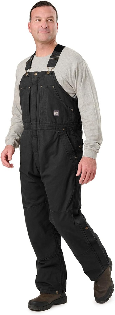 BERNE MENS HEARTLAND INSULATED WASHED DUCK BIB OVERALL BLACK (L)