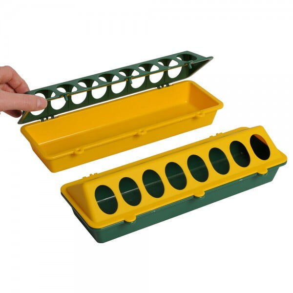 OLBA FLIP TOP FEEDER CHICK &amp; QUAIL YELLOW/GREEN POLY 30CM (11")