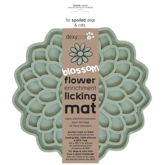 DEXYPAWS ENRICHMENT LICK MAT BLOSSOM FLOWER SAGE GREEN