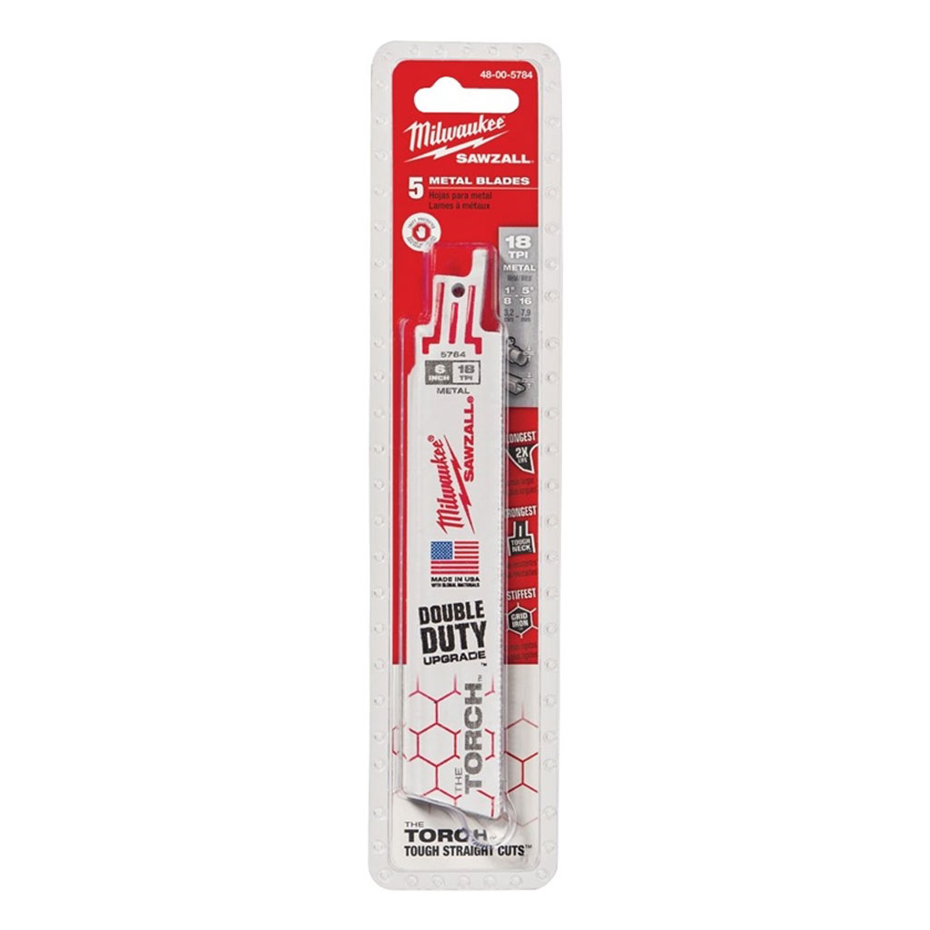 MILWAUKEE RECIPROCATING SAW BLADE, 3/4"W X 6"L, 18TPI, 5PK