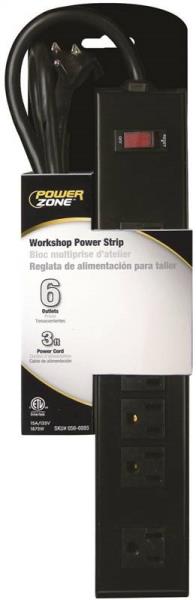POWERZONE POWER OUTLET STRIP 6 SOCKET 125V, 3'L CORD, ALMD/BLK