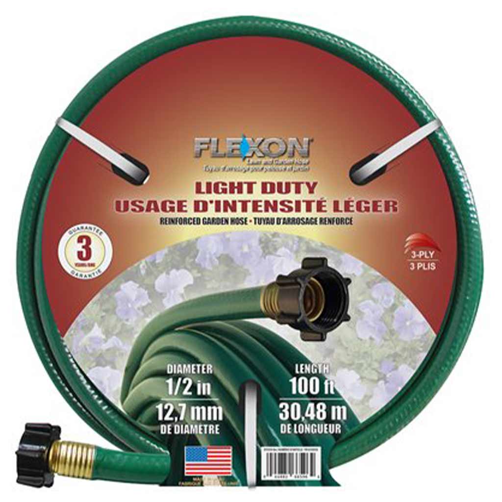 FLEXON GARDEN HOSE LIGHT DUTY 1/2"X100' GREEN VINYL FR12100