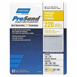[192-026163] NORTON PROSAND SANDPAPER,  220 VERY FINE, 3 SHEETS