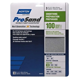 [10042222] NORTON PROSAND SANDPAPER, 100 MED GRIT, 3 SHEETS