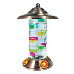 [166-881533] DV - COPPER PAINTED SQUARES GLASS HUMMINGBIRD FEEDER