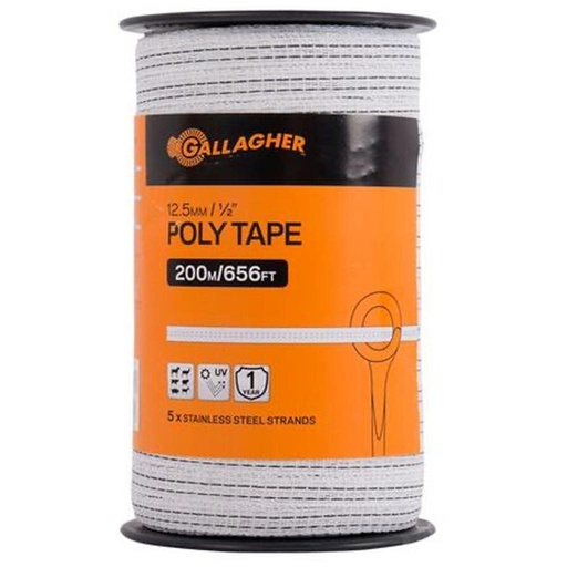 [10052228] GALLAGHER 12.5MM POLY TAPE WHITE 200M