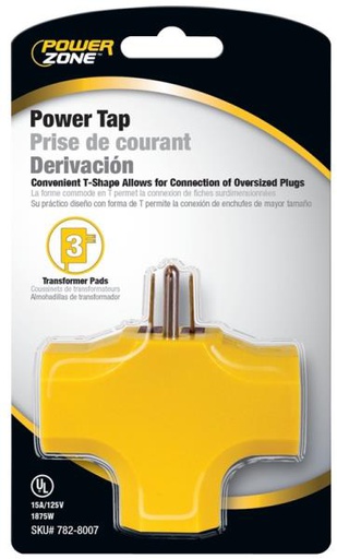 [10055508] POWERZONE GROUNDED OUTLET ADAPTER 3-OUTLET YELLOW