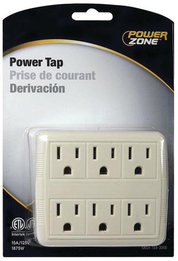 [10055510] POWERZONE 6-OUTLET POWER TAP ADAPTER 125V WHITE