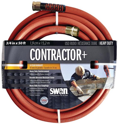 [10060316] SWAN WATER HOSE 50' CONTRACTOR HVY DUTY 3/4"D RED SNCG34050