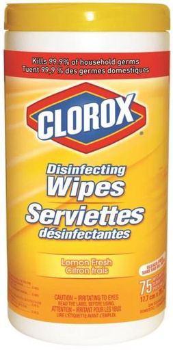 [10060990] CLOROX DISINFECTING WIPES LEMON 75PK