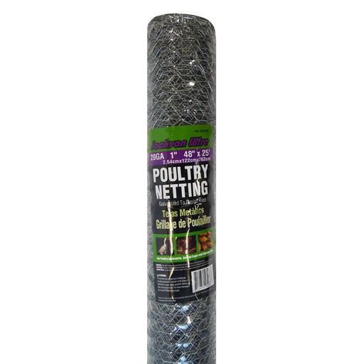 [10072688] JACKSON WIRE POULTRY NETTING 20GA 25'LX48"W, 1" HEX MESH GALV.