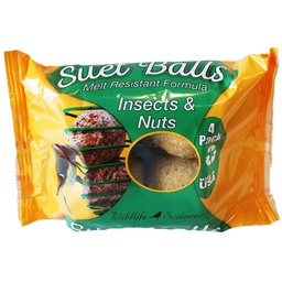 [10073966] WILDLIFE SCIENCE SUET BALLS INSECTS &amp; NUTS 4 PACK 16OZ