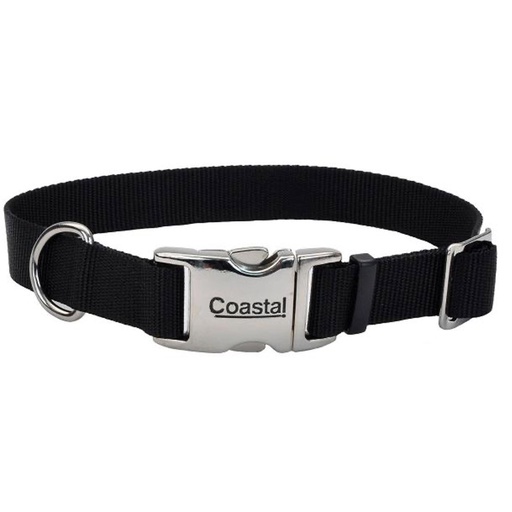 [10080832] COASTAL ADJUSTABLE DOG COLLAR METAL BUCKLE BLACK 1"X14-20"