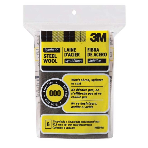 [10085522] 3M STEEL WOOL PAD #000 XTRA FINE 4"X 2" (6PK)