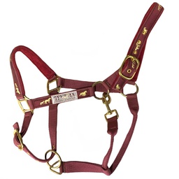 [118-9244BU] GER-RYAN NYLON HALTER PADDED HORSE PRINT COB BURGUNDY
