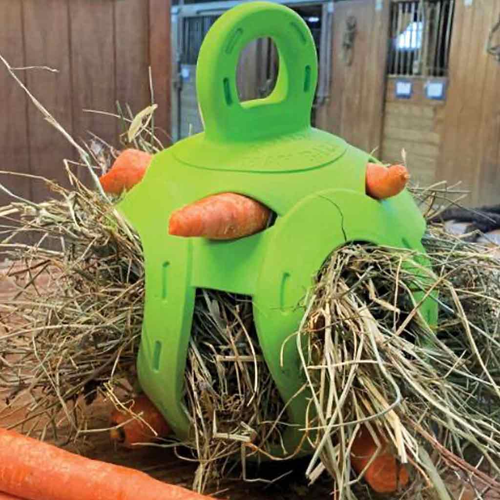 Jolly Ball hay slow feeder toys- fill with hay and carrots for your horse.