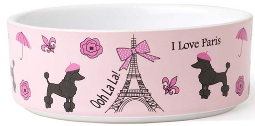 [10091696] PETRAGEOUS I LOVE PARIS DOG BOWL PINK 5"