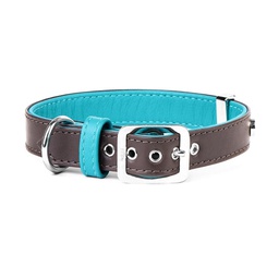 [144-216850] MY FAMILY HERMITAGE COLLAR LEATHER BRN &amp; TURQ MED 35-41CM