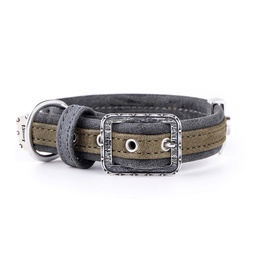 [144-275066] MY FAMILY LONDON COLLAR FAUX LEATHER GRN &amp; BLK XL 44-54CM