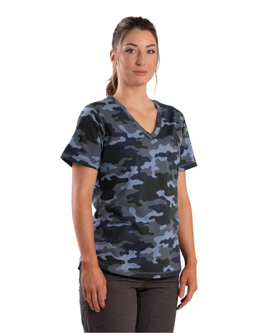 [10095584] BERNE WOMENS PERFORMANCE V-NECK SHORT SLEEVE TEE BLUE CAMO (L)