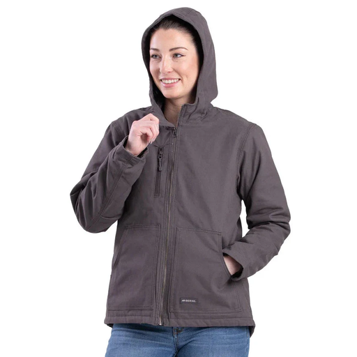 [10095956] BERNE WOMENS SHERPA-LINED SOFTSTONE  DUCK HOODED JACKET TITANIUM (M)