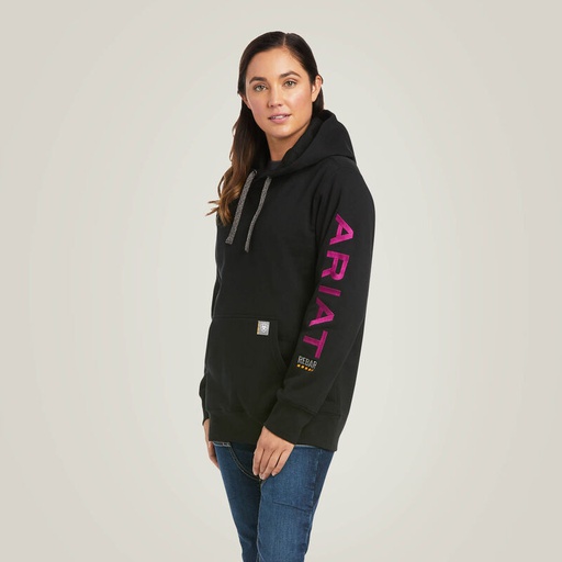 [10097722] ARIAT WOMENS REBAR GRAPHIC HOODIE BLACK/PURPLE LG