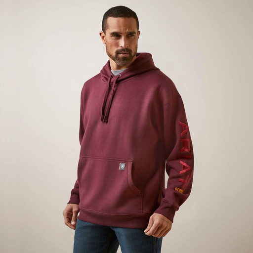 [10097738] ARIAT MENS REBAR GRAPHIC HOODIE MALBEC/BRICK RED SML