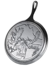[10101586] LODGE WILDLIFE MOOSE ROUND CAST IRON GRIDDLE 10.5&quot; BLACK