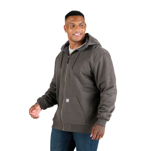 [10145470] BERNE MENS GRID FLEECE-LINED FULL ZIP HOODED SWEATSHIRT GRAPHITE (M)
