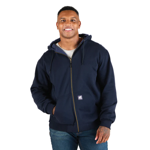 [10145478] BERNE MENS GRID FLEECE-LINED FULL ZIP HOODED SWEATSHIRT NAVY (M)