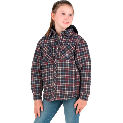 [10145526] BERNE YOUTH FLANNEL QUILT-LINED HOODED SHIRT JACKET PLAID NAVY CHOCOLATE (M)