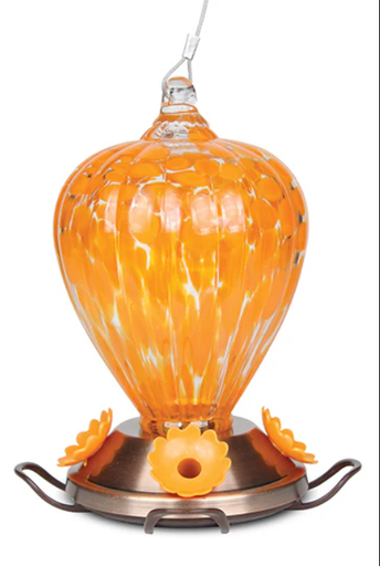 [10146092] PINEBUSH ART GLASS & COPPER PLATED BASE ORIOLE FEEDER 32OZ