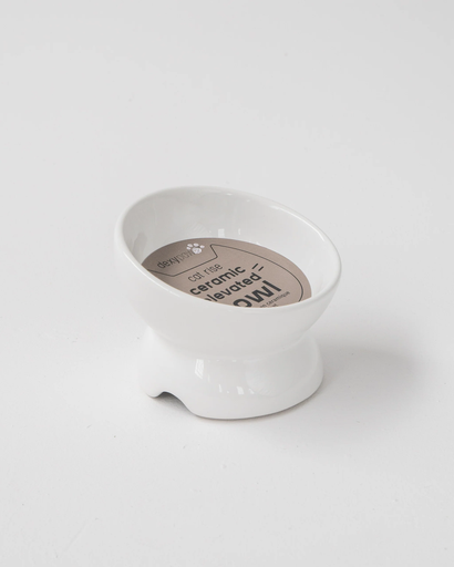 [10147138] DV - DEXYPAWS RAISED CEREMIC CAT BOWL WHITE
