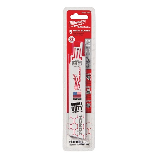 [10001168] MILWAUKEE RECIPROCATING SAW BLADE, 3/4"W X 6"L, 18TPI, 5PK