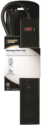 [10001388] POWERZONE POWER OUTLET STRIP 6 SOCKET 125V, 3'L CORD, ALMD/BLK
