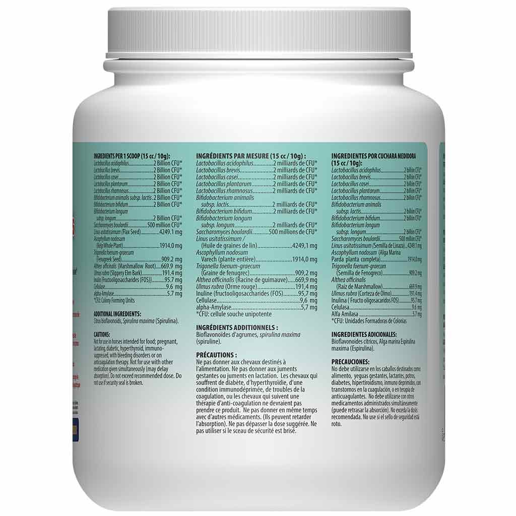 Omega Alpha Equine Biotic 8 Plus 500g ingredients on container.