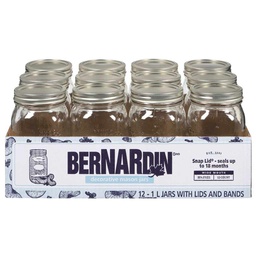 [10017358] BERNARDIN MASON JAR 1L WIDE MOUTH DECORATIVE W/ LIDS (12PK)