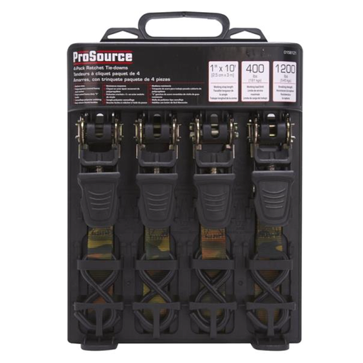 [10031644] PROSOURCE RATCHET TIE DOWN 10'X1" 1200LB S-HOOK ENDS CAMOUFLAGE 4PK