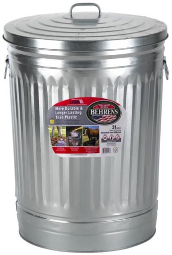[10034126] BEHRENS GARBAGE CAN W/ LID GALVANIZED STEEL 117L (31GAL)(1270)