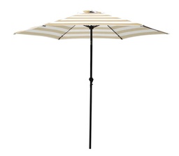 [39-56167] SEASONAL TRENDS UMBRELLA 9FT CANOPY TAUPE/WHITE STRIPES